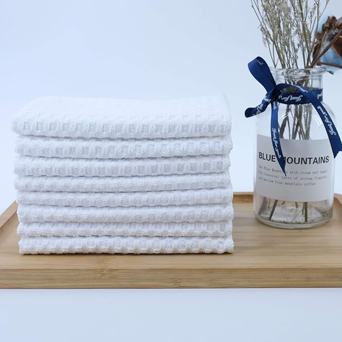 POLYTE Ultra Premium Microfiber Kitchen Dish Cloth Waffle Weave, 8 Pack (12x12 in, White)