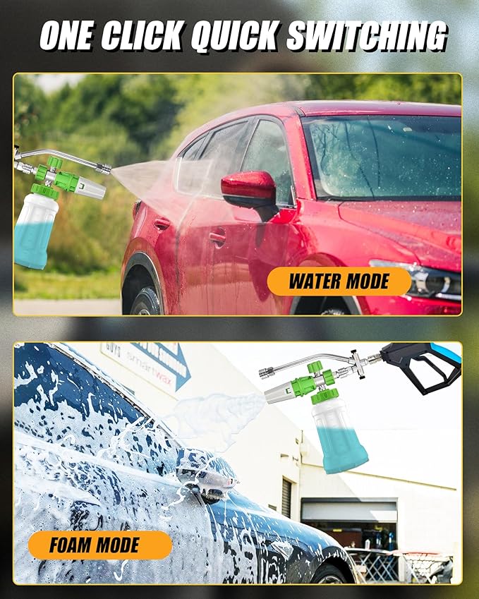 Foam Cannon Dual Connector for Pressure Washers, Double Tip Attachment, 4000 PSI, 1/4'' Quick Connect, Ideal for Car, Motorcycle, Roof, and Driveway Cleaning