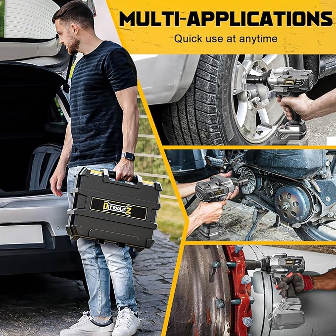 DIYtoolifz Cordless Impact Wrench 1/2 inch for Dewalt 20v Battery, 1000FT-LBS(1360N.m) Brushless Electric Impact Gun, High Torque Power Impact Driver with 6Pcs Sockets & Storage Case (Tool Only)