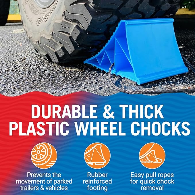 Trailer Wheel Chocks with Rope and Wheel Dock, for Boat Trailers, Travel Campers, RV Accessories, Travel Trailers, and All Trailer Tires