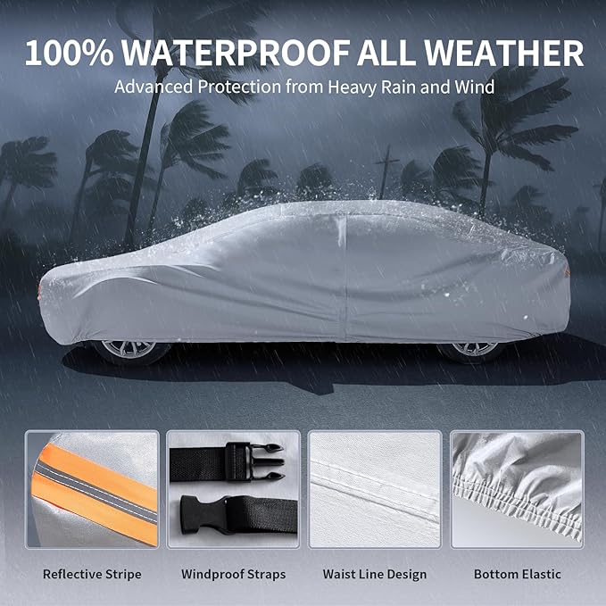 Multi-Layer Car Cover Custom Fit for Corvette C8/C3(1968-2026), 100% Waterproof All Weather for Automobiles, Gift with Towel, Heavy Duty Car Covers for Rain Sun UV Protection with Door Zipper