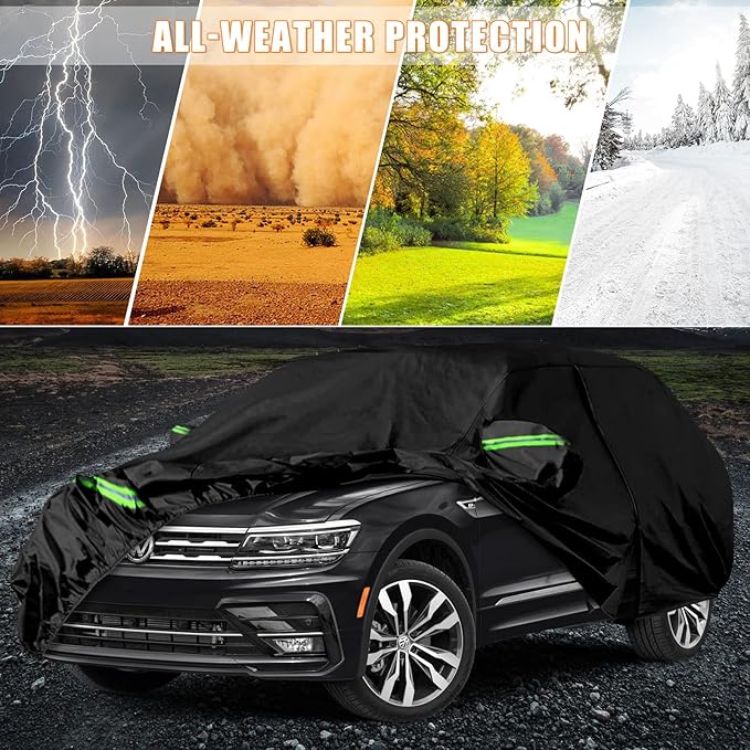 Waterproof Car Covers Replace for 2017-2025 VW Tiguan LWB, 6 Layers All Weather Custom-fit Car Cover with Zipper Door & Windproof Bands for Snow Rain Dust Hail Protection (Tiguan LWB)