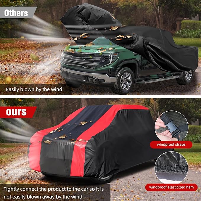 6-Layer Car Cover Waterproof All Weather for Automobiles,Universal Fit for Truck,Outdoor Full Cover Rain Sun UV Protection with Zipper Cotton,Fit Truck-Length (230" to 250")
