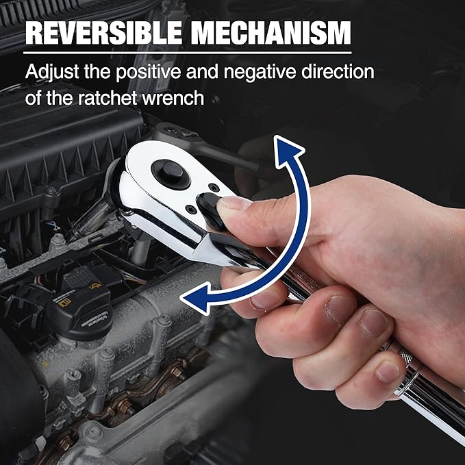 WORKPRO 1/2-Inch Drive Ratchet, Quick-Release Reversible Ratchet Wrench, 72-Tooth 1/2 Drive Ratchet Handle, Chrome Alloy Made, Cr-Mo Head, Full Polished