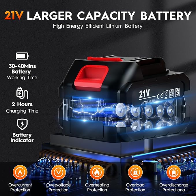 Cordless Car Buffer Polisher Kit with 2x21V Batteries, 6 Inch Car Polisher with 8 Variable Speed Max 6000RPM & 21 PCS Attachments, Buffer Polisher for Car Detailing, Sanding, Scratch Removing