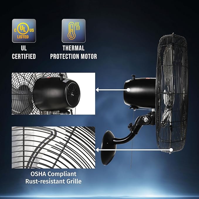 Tornado 20 Inch Professional High-Velocity Oscillating Wall Fan – Ideal for Industrial, Commercial, and Residential Use – 3-Speed Settings, 5250 CFM, UL Safety Certified