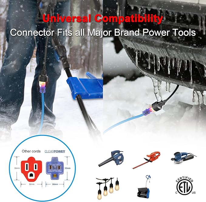 Clear Power Heavy Duty Outdoor Extension Cord - 100 FT, Blue | for Extreme Cold Weather -50°C, 16/3 SJTW, 3 Prong Grounded Plug, with Power Indicator Light (CP10075)