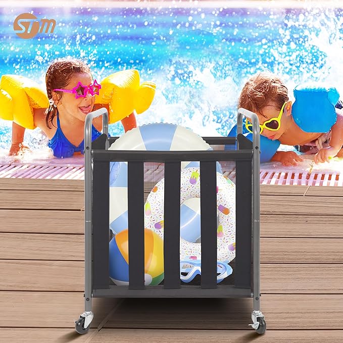 STORAGE MANIAC Ball Storage Bin Rolling Sports Ball Cart, Metal Garage Organizer Sport Rack Basketball Storage Cage for Garage or Gym, Indoor & Outdoor Sports Equipment Organizer