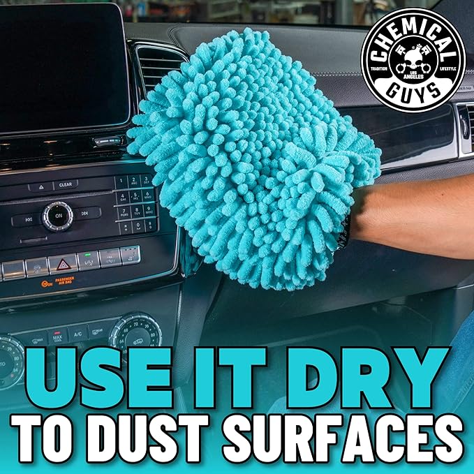 Chemical Guys MIC513 Big Noodle Chenille Microfiber Scratch Free Supersized Car Wash Mitt for Cars, Trucks, SUVs, RVs & More, Turquoise (11" x 12") (Pack of 12)