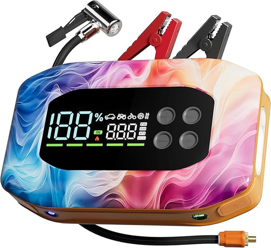 3000A Jump Starter with Air Compressor, Portable Car Battery Jump Starter, 12V Booster for Gas/Diesel Engines, 150PSI Tire Inflator 14800ma/h 33W Bidirectional fast Charging Power Bank-Orange