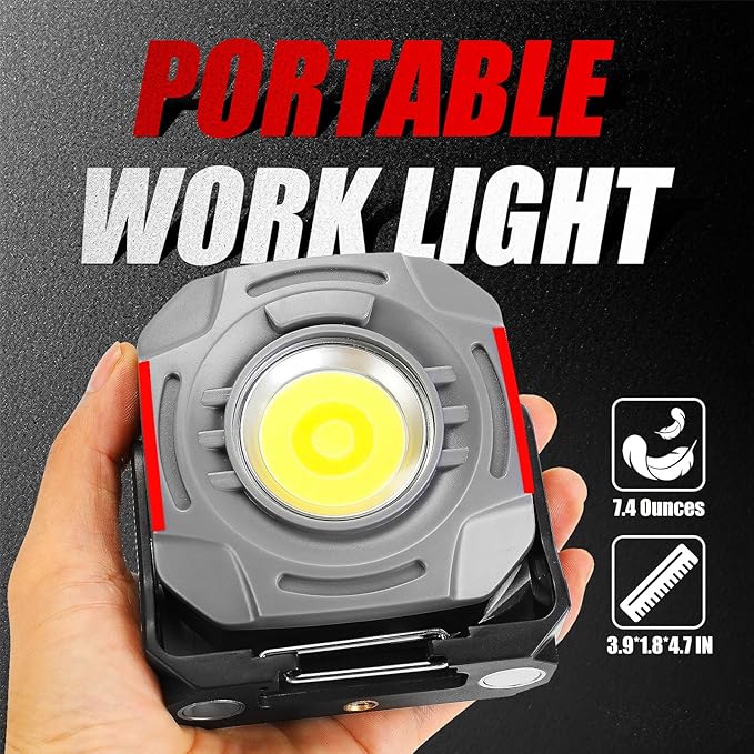 SUNPRO Magnetic Work Light Rechargeable, Portable FloodLight with Hook, Stepless Dimmable for Camping Car Repairing Emergency Job Site Lighting(1, Grey)