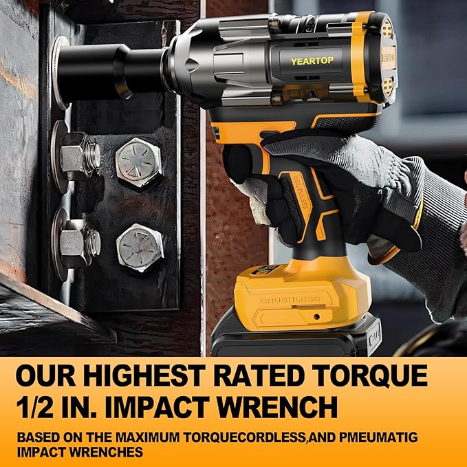 Cordless Impact Wrench 1/2 inch for Dewalt 20V Battery, 900FT-LBS(1200N.m) Driver Brushless, High Torque with 6 Pcs Sockets & Gift Box (No Battery)