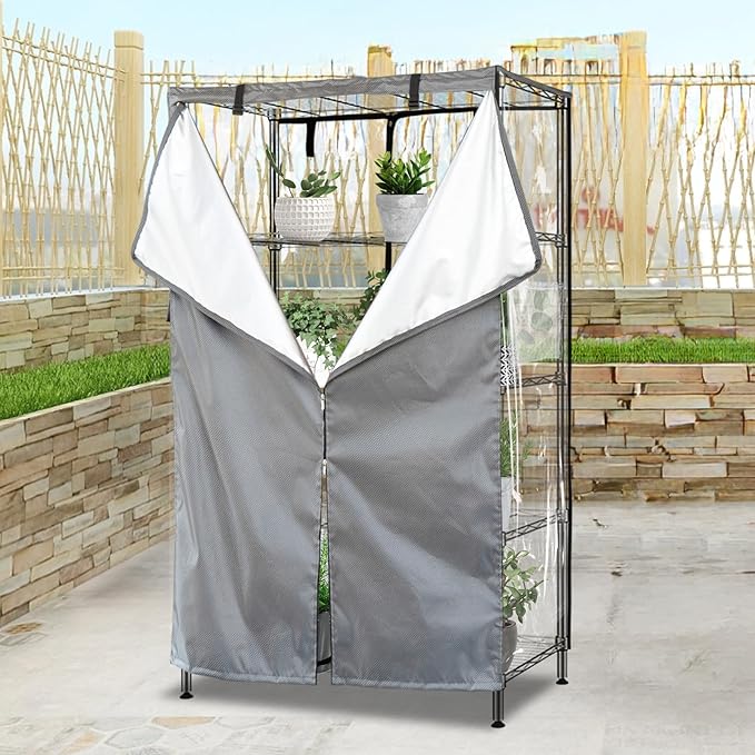 okcool Waterproof Shelf Cover,600D Heavy Duty Wire Shelving Unit Cover,Three Side See Through Panel Clearly Visible (Fits 48" Wx24 Dx72 H Shelves)