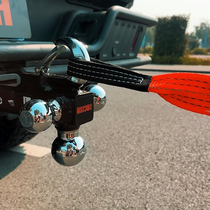 ORCISH Tri-Ball Trailer Hitch with Self-Lock Latch & Hook, Chrome Trailer Ball Size 1-7/8", 2" and 2-5/16", Fit 2 Inch Hitch Receiver, Anti-Theft Locking Tow Hitch Mount, 10,000 lbs Max Capacity