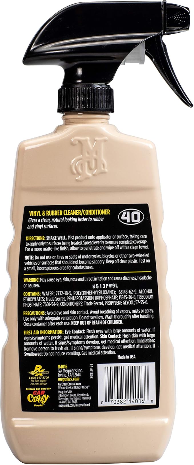 Meguiar's Professional Vinyl and Rubber Cleaner Conditioner M4016 - Pro-Grade for Interior and Exterior, Screens out UV Rays while Leaving Behind a Natural Sheen, 16 Oz