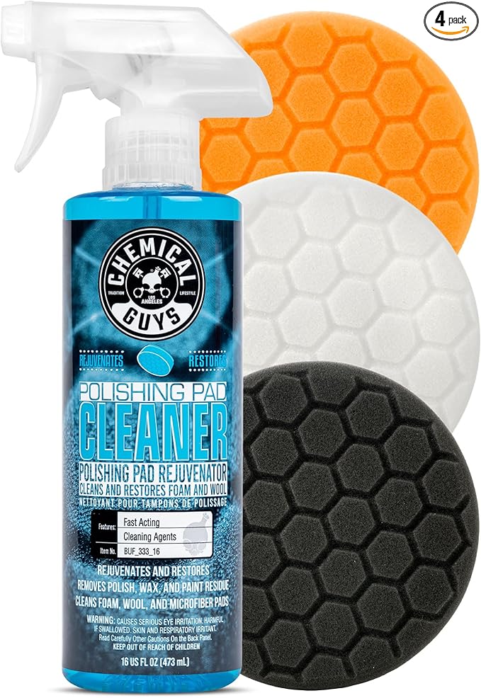 Chemical Guys 5.5" Buffing Pad Sampler Kit - 4 Piece Detailing Set with 3 Professional Foam Car Polishing Pads & 16 oz Polishing Cleaner, for Dual Action and Rotary Polishers Using 5" Backing Plates