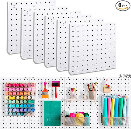6Pcs Peg Board, Pegboard Wall Organizer Panels, White Pegboard Wall Mount, ABS Pegboard for Craft Room Garage Kitchen Workshop Garage, ABS Peg Boards Easy Installation (White)