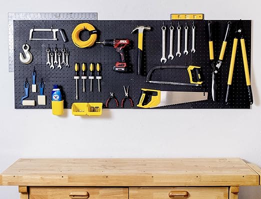 WallPeg Pegboard Panels Garage Organization - 12 ea (24"x16") Black Peg Board Panel Set - (PB-1-B) Tool Organizer, Crafts, Shop, Home, Office, Wall Storage Kit