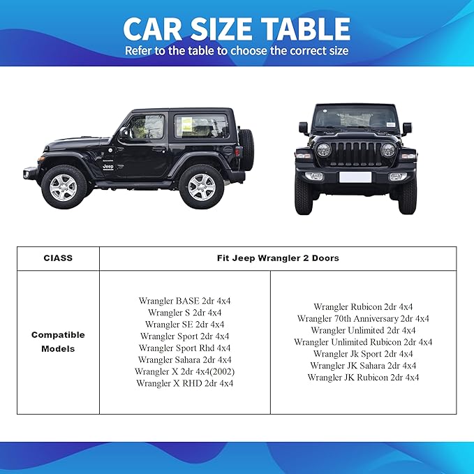 Jeep Wrangler Cover Waterproof 2 Door, All Weather for Jeep Rain Cover for Automobiles, Outdoor Full Exterior for Jeep Covers Fits JK JL TJ YJ CJ