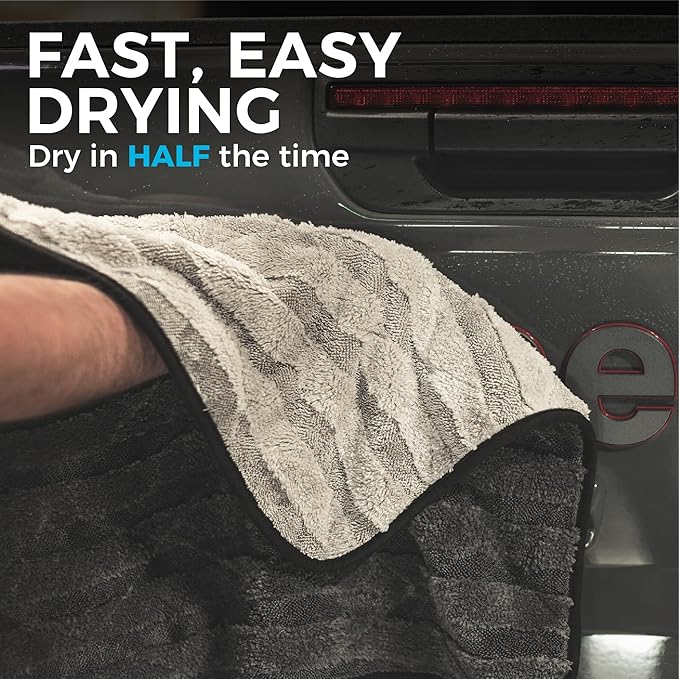 The Rag Company Gauntlet Car Drying Towel - 70/30 Korean Microfiber, Dries Faster Without Scratching, 900gsm, 30x36 inches, Ice Grey/Grey, Pack of 2