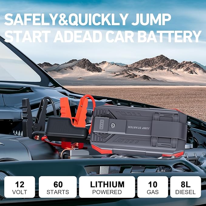 4000A Car Battery Jump Starter, Portable Car Jump Starter for Up to 10L Gas and 8L Diesel Engines, 12V Jump Box with 3 Modes Flashlight and Jumper Cable