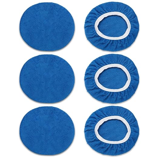 6 PCS Car Buffing Pads for 9-10 Inch Orbital Polisher, Microfiber Polishing Pad Buffer Polisher Bonnets, 9-10 Inch Polishing Pads Cover Waxing Pads for Car Detailing (Blue)