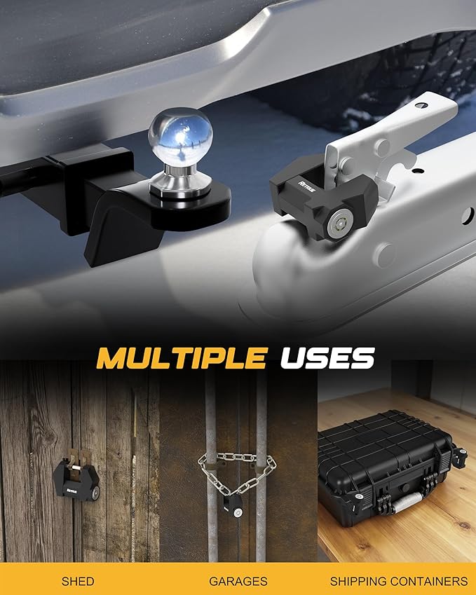 RETRUE Cyber Lock™ Heavy Duty Trailer Coupler Lock, Upgraded Trailer Lock with Extra Wide 1.2" Span & 1/4" Diameter, Anti-Theft Tongue Locks for RVs, Boats,Trucks –Tow Hitch Security Accessory-Black