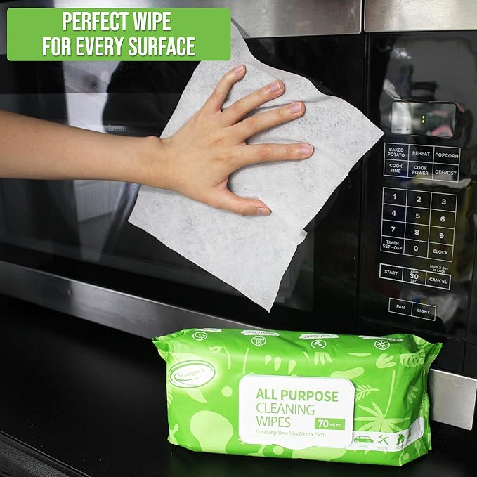Air Jungles All Purpose Cleaning Wipes 70 Count, Bleach Free Extra Large 8" x 10" Heavy Duty for Car Interior, Kitchen, Bathroom, Countertop, Office, Tools - Non-Toxic Safe for Multi-Surface