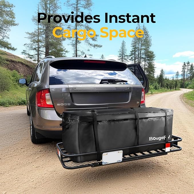 BougeRV Hitch Cargo Carrier Bag Waterproof/Rainproof for Car Truck SUV Vans Rear Mount Trays and Baskets 48'' L x 20'' W x 22'' H