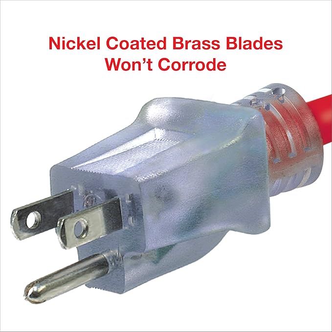 Clear Power Heavy Duty Outdoor Extension Cord - 50 FT, Red | for Extreme Cold Weather -50°C, 12/3 SJTW, Water & Weather Resistant, Flame Retardant, 3 Prong Grounded Plug (CP10107)