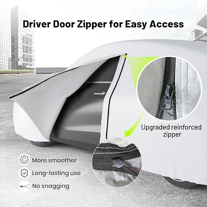 Favoto Car Cover for Tesla Model 3 - Custom Fit Vehicle Cover 6 Layers Waterproof Outdoor All Weather Snow Rain Sun Protection with Charging Port Ventilated Mesh Door Zipper