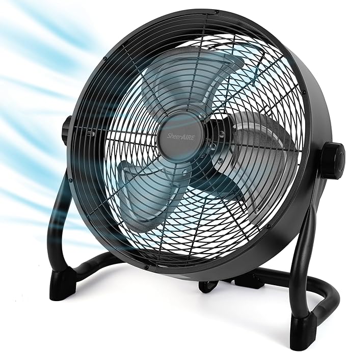 15" High-Velocity Heavy Duty Industrial Floor Fan, 9 Speeds, Metal Construction and Aluminum Blades, NO-Power Bank fan, Portable Fan for Camping (Black)