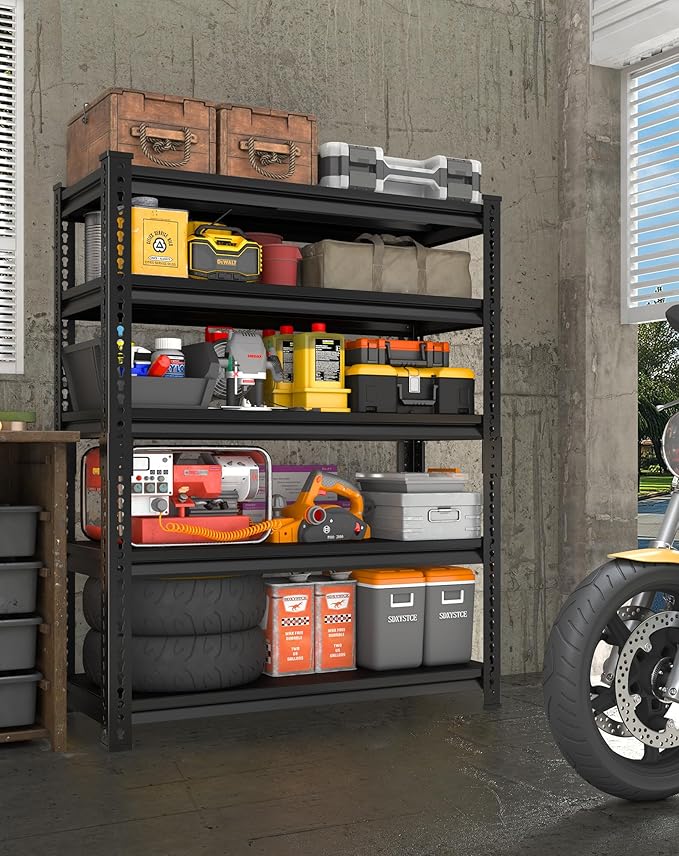 Garage Shelving Heavy Duty, 2800 Lbs Loads Garage Storage Shelves Heavy Duty, 5-Tier Metal Shelving Units and Storage for Basement, Retiple Tanks,48''Wx18 Dx78 H,Black