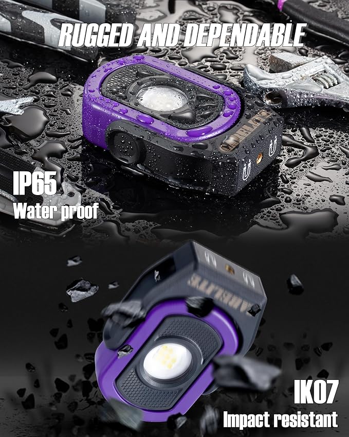 Magnetic Work Light – 780 Lumen Compact Pocket Light, Rechargeable 3000mAh, 360° Pivot, Durable & Portable for Mechanics & Jobsites (Purple, 1-Pack)