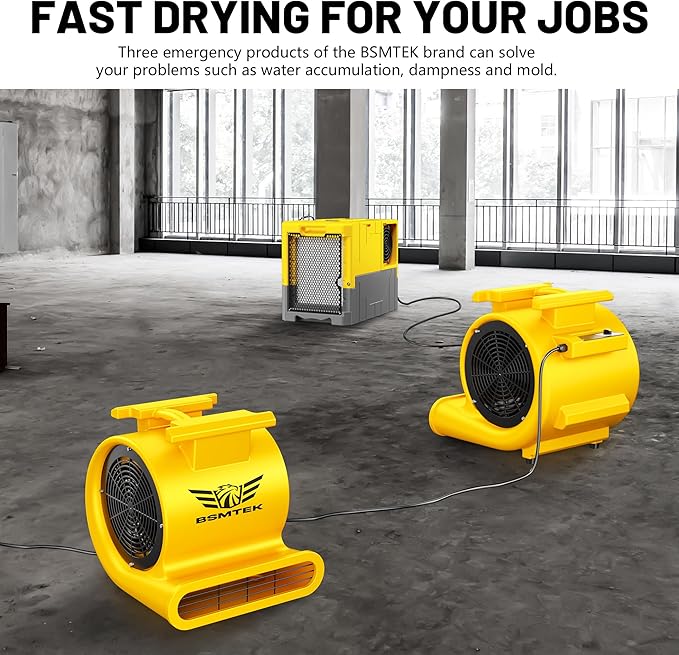 Air Mover Blower Fan, Industrial 1.5HP MAX10000CFM Monster Floor Blower Carpet Dryers - 3 Speeds, 4 Adjustable Angles, 15FT Long Cord, Stackable, Yellow - 2026 Upgraded