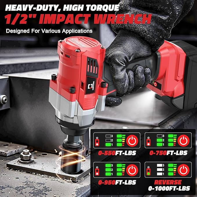 Cerycose Cordless Impact Wrench 1/2 inch for Milwaukee 18V Battery, 900Ft-lbs (1200N.m) Brushless High Torque Impact Gun (No Battery)