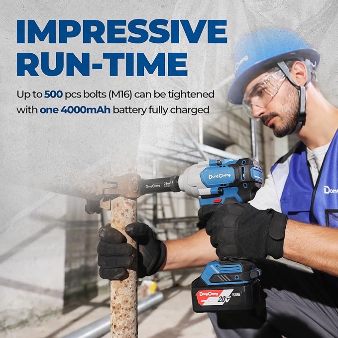 Dong Cheng 20V Brushless Impact Wrench, 670 ft-lbs (910N.m) Max Torque, 1/2 inch 4-Speed 2200RPM Cordless Impact Gun with Tool Bag, 2x4.0Ah Battery & Charger for Bolts on Cars, Trucks.etc