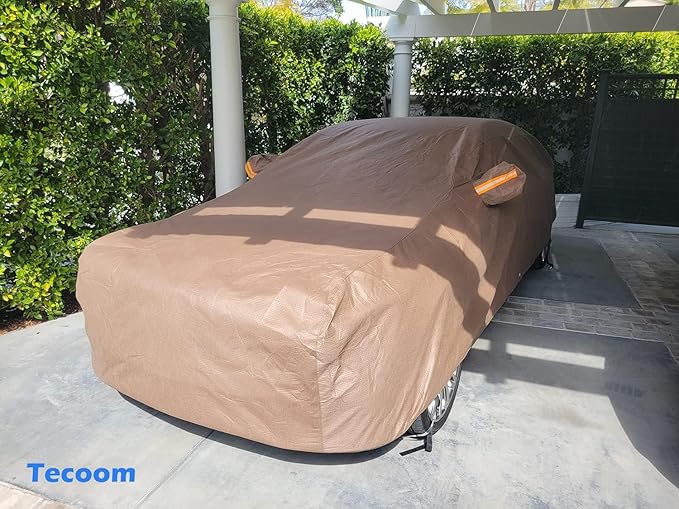 Tecoom Thick Shell Car Cover Super Breathable-Waterproof Windproof Snow Sun Rain UV Protective Outdoor All Weather Fit 170-190 Inches Length Sedan