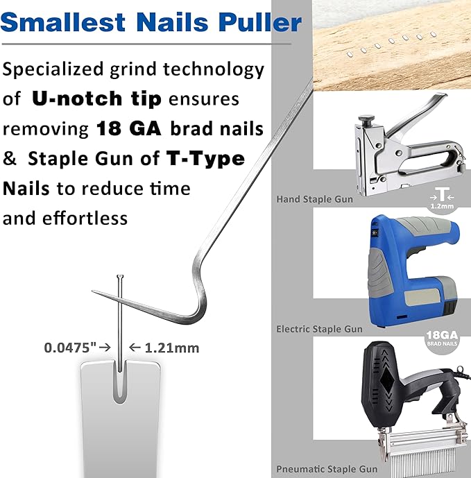 CHILI Tools 7/8-Inch Wide Mini Stainless Steel Pry Bar With Flat End, The Smallest Nails Puller For 18 Gauge Brads Nail, Made In Taiwan