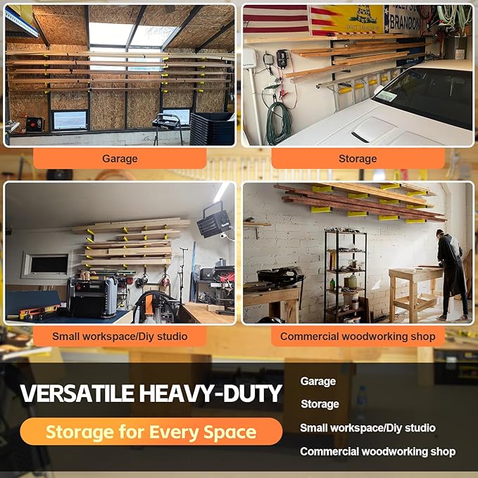 Wood Organizer Lumber Storage Rack Wall Mount - Heavy Duty Metal Cantilever Shelves With 3-Level Holds Up 600 Lbs,Indoor & Outdoor Wood Storage Racks For Garage Woodshops Workshops -2 Pack ,Yellow