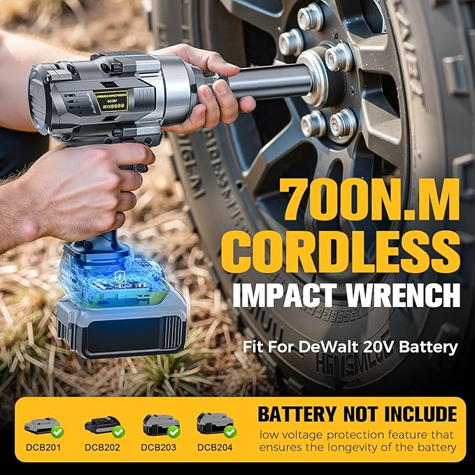 Cerycose Cordless Impact Wrench Compatible with Dewalt 20V Battery, 3/8" 600Ft-lbs (800N·m), Brushless Electric Impact Driver, 2400 RPM, LED Light – Compact, Light-Duty(No Battery)
