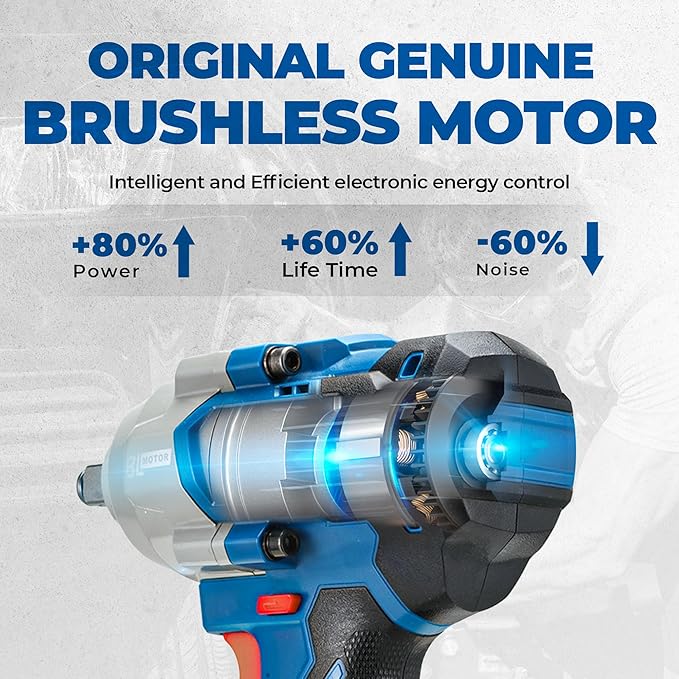 Dong Cheng 20V Brushless Impact Wrench, 670 ft-lbs (910N.m) Max Torque, 1/2 inch 4-Speed 2200RPM Cordless Impact Gun with Tool Bag, 2x4.0Ah Battery & Charger for Bolts on Cars, Trucks.etc