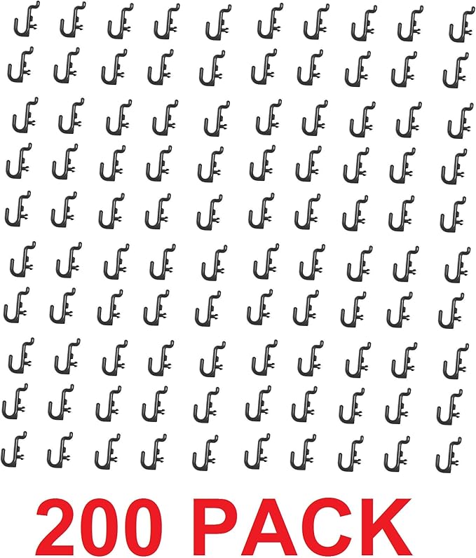 JSP Manufacturing Peg Board Plastic J Hook Style Hooks | Garage Tool Storage Craft Hooks Pegboard Asscessories (200, Black)
