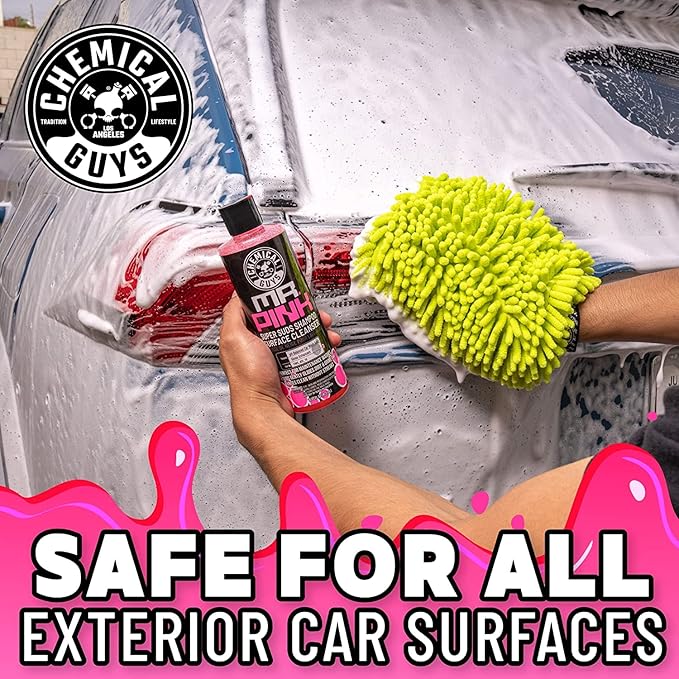 Chemical Guys Mr. Pink Car Wash Soap & Chenille Wash Mitt Kit - 16 oz High Foaming Auto Shampoo with Plush Microfiber Mitt - Safe for Cars, Trucks, Motorcycles, and RVs - Scratch-Free Cleaning Combo
