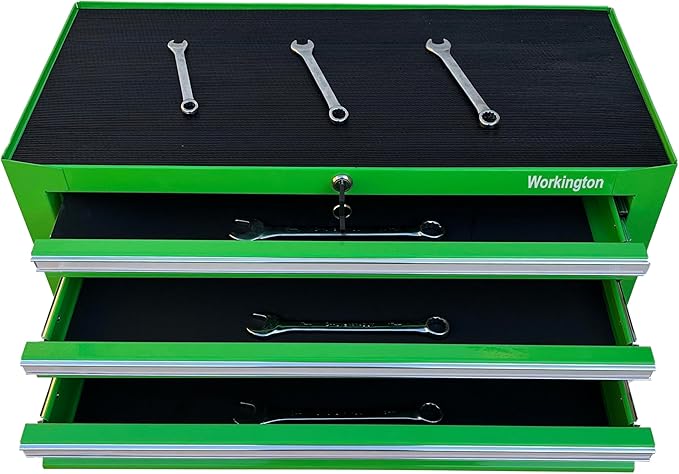Workington Industrial 3 Drawers Portable Metal Intermediate Box, 26" Middle Tool Chest Cabinet with Ball Bearing Drawer Slides, Steel Tool Storage Box Organizer 4009 Green