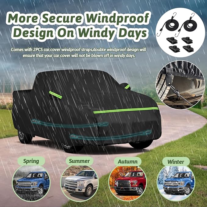 Car Cover for Ford F150 Super Crew Cab 5.5ft Bed, 6 Layers Waterproof All Weather Car Cover with Door Zipper & Cotton Lining for F150 XL/XLT/Lariat/King Ranch/Limited/Platinum/Tremor(5.5ft Bed)