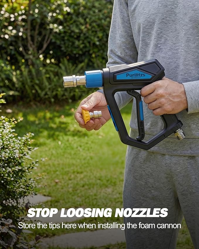 Pressure Washer Gun 4000PSI M22 14/15MM Inlet, Stubby Short Power Washing Gun with 1/4'' Quick Connect for Foam Cannon, Homework Cleaning & Car Wash