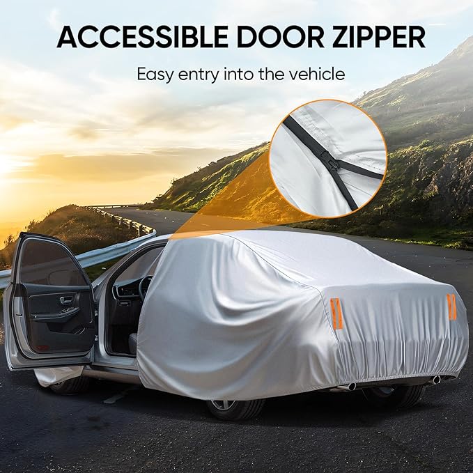 NEVERLAND Sedan Car Cover Waterproof Heavy Duty All Weather Protection Snow Anti-UV Windproof Outdoor Full Car Cover Fit for Automobiles BMW/Mercedes-Benz/Honda (185-196 inch)