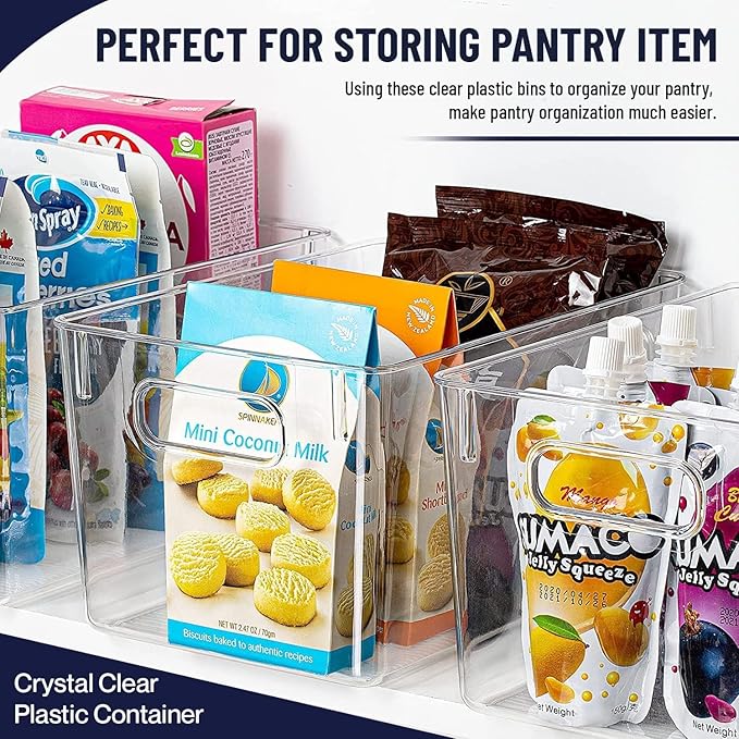 Clear Plastic Storage Bins, Pantry Organizers and Storage Containers Fridge Organizer Bins for Organizing Kitchen Cabinet Organizer Bin Bathroom Freezer Refrigerator Organization