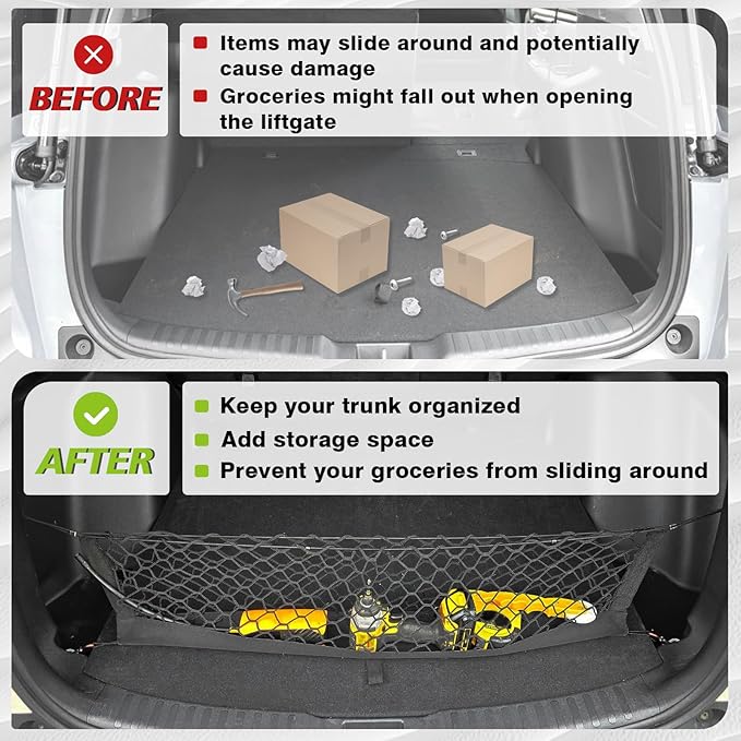 Muslogy Truck Bed Cargo Net Trunk Netting Compatible with 2023-2025 2026 Honda CR-V Accessories, Pickup Cargo Organizer SUV Sedan Storage Net w/Heavy Duty Carabiners